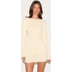 Boat neck dress PrettyLittleThing Almond Onion Skin Boat Neck Flute Sleeve Mini Dress - Almond