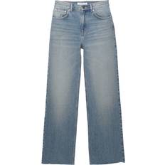 Pull&Bear Blå Jeans Med Høj Talje Og Lige Ben I Snavset Vask - Blue Denim