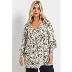 Yours Curve White Floral Print Vneck Blouse - White