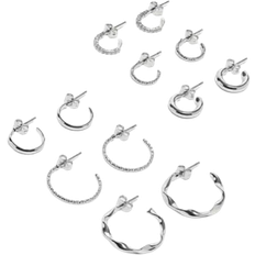 Pieces Pakke Med 6 Sølvfarvede Hoop-Øreringe - Forskellige Design