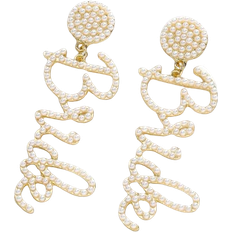 Shein pairBridal Letter Earrings Bride English Letter Lady EarringsBohemian BRIDE Letter Design EarringsExquisite bride Letter Detail Alloy Rice Bead Wome