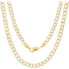 Nuragold Nuragold 10k Yellow Gold 3.5mm Cuban Chain Curb Link Diamond Cut Pave Two Tone Pendant Necklace Mens Womens Jewelry