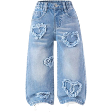Shein Young Girl Heart Patched Wide Leg Jeans