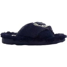 Slippers River Island Fluffy Slipper With Embellished Detail - Navy