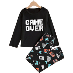 Shein Tween Boys' Gaming Console Printed Pajamas Set With Top And Bottom