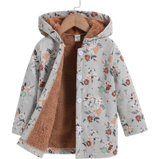 Florals Jackets Children's Clothing Shein Young Girl Floral Print Hooded Coat - Teddy Lined