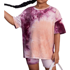 Shein Young Girl Tie Dye Drop Shoulder Tee & Cycling Shorts
