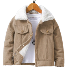 116/122 Jackor Barnkläder Shein Young Boy Borg Collar Flap Detail Corduroy Coat