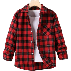 Viskos Skjortor Barnkläder Shein Tween Boy Plaid Pocket Front Shirt