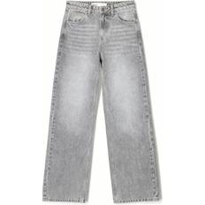 Bershka Straight Wide Leg Jeans - Dark Grey