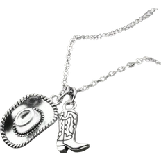 Shein Fashion Antique Silver Color Cowboy Hat Cowgirl Boots Pendant Necklace For Women Party Punk Jewelry Gifts