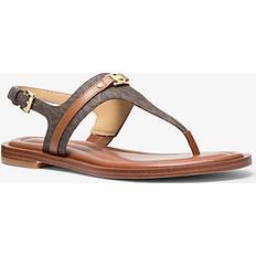 Natur Sandaler Michael Kors Mandy Signature Logo T-Strap Sandal - Brown