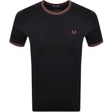 Brown - Men T-shirts Fred Perry Twin Tipped T-Shirt - Navy Cinnamon