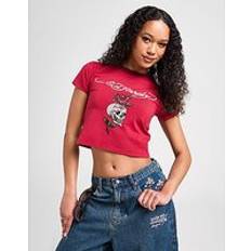 Skull Diamante Ringer T-Shirt - Red