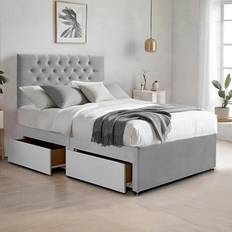 Rosdorf Park Silver Suede Divan Bed & Mattress Set with 26'' Chesterfield Headboard and 10'' Coilspring Foam Mattress Small Double 4'