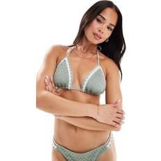 Elastane/Lycra/Spandex Bikini Tops Hollister Crochet Style Mixed Triangle Bikini Top - Green Floral Print
