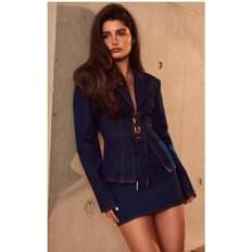 Blue Blazers PrettyLittleThing PLT Label Denim Blue Tailored Lace Up Corset Blazer - Blue