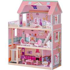 Toys for 6 year old girls Robotime Wooden Dollhouse, Doll Houses with 24 Pieces Furniture for 4, 5, 6-Inch Dolls, Dollhouse Gift for 3 Year Old Girls Pink