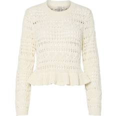 Y.A.S Women Jumpers Y.A.S Open Crochet Knit Jumper With Frill Hem Detail - Cream