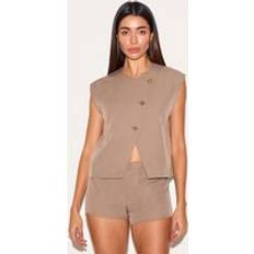 Gold Vests PrettyLittleThing Mushroom Gold Trim Oversized Waistcoat - Mushroom