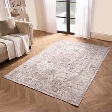 OHS Vintage Print Washable Indoor Carpet Floor Rug 80 x 150 Yellow Natural 80x150cm
