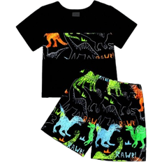 Shein Baby Boy Summer Night Glowing Dinosaur Print Casual Short Sleeve TShirt And Shorts Set