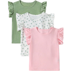 Shein Girls Casual Fly Sleeve Top With Heart Print pcsSet