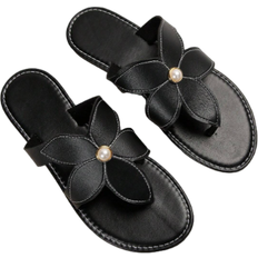 Shein European And American Style Women Black Flower Design Comfortable And Lightweight Beach FlipFlops Black CN36,CN37,CN38,CN39,CN40,CN41,CN42,CN43