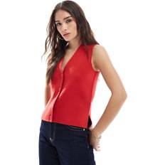 New Look Button Down Knitted Waistcoat - Bright Red