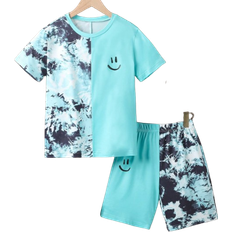 Shein Boys Expression Print Tie Dye Tee & Shorts