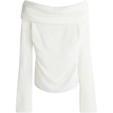 H&M Sheer Knit Off-The-Shoulder Jumper - White