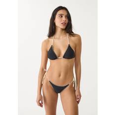 Elastane/Lycra/Spandex Bikini Tops Stradivarius Embroidered Triangle Bikini Top - Black