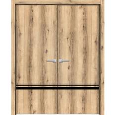 Doors SartoDoors Solid French Double Doors 56 96 inches Planum 0012 Oak with Frosted Glass Interior Door (x)