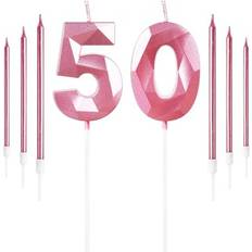 Yiran Girls Pink 50th Birthday Candles Set