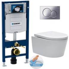 Geberit Toilets Geberit Toilet Set Duofix Sat Rimless Toilet Invisible Fixings Softclose Seat Chrome Plate GebSATrimless-N