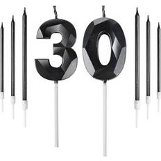 Cake Candles Yiran Black 30th Birthday Candles Set