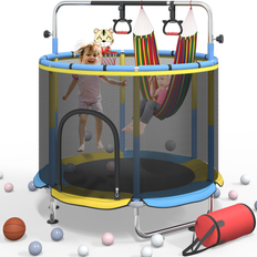 Bed Bath & Beyond Adjustable Toddler Trampoline with Safety Enclosure Yellow Blue