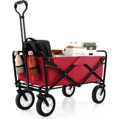 Red Utility Wagons Costway Eavy Duty Camping Garden Cart with Adjustable Handle and Drink Holders Red