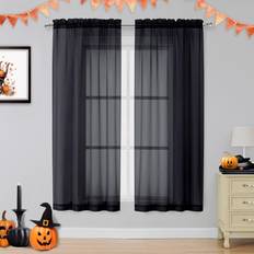 Curtains & Accessories OVZME 2 Panels Sheer Black Curtains 54 Inches Length Window Treatment
