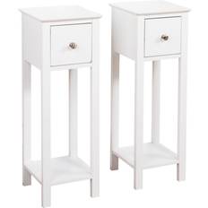 Home Treats Slim Set of 2 Nightstand Narrow End Table Tall With Drawer Bedside Table