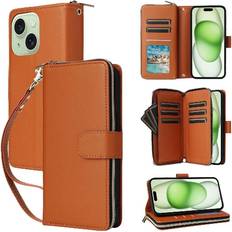 Mobile Phone Accessories GANGXUN Brown Compatible With iPhone 15 Plus Wallet Case