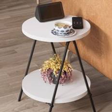 Fwstyle Round Side 2 Tier Scratch Resistant Painted White Metal Frame Small Table
