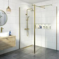 Showers Diamond Wet Room Shower Screens 8mm Brushed Brass