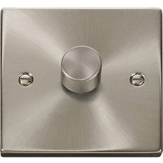 Silver Dimmers Metro Lane Satin Brushed Chrome 1 Gang 2 Way LED 100W Trailing Edge Dimmer Light Switch