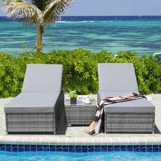 Rattan sun lounger set Brayden Studio 3 Pcs Rattan Recliner Sun Lounger Set 195cm H x 70cm W x 99cm L - Grey