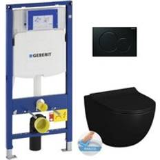 Toilets Geberit Toilet Set Support Frame Vitra Sento Black Rimless Bowl Invisible Fixings Seat Black Plate GebBlackSento-A