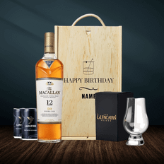 The Macallan Personalised Macallan 12 Year Double Cask Scotch Whisky Happy Birthday Gift Set with Glencairn Glass & Larkfire Whisky Water