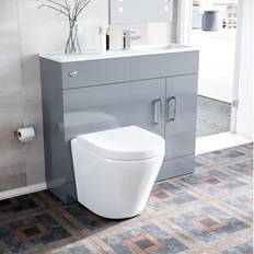 Toilets Nes Home James 1000 Grey Slimline Vanity Basin & WC Unit & BTW Rimless Toilet