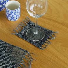 Set Of 4 Seagrass Fringe Natural Coasters Charcoal