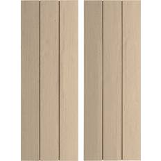 Windows Ekena Millwork Rustic 3 Board Joined B-N-B Faux Wood Shutters 16.5x90 Primed Tan Timber Window Shutter